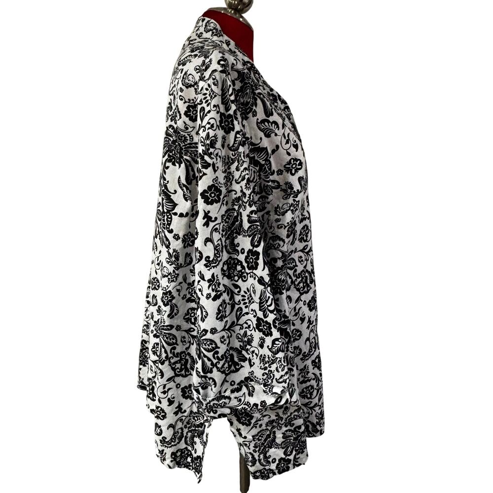 lily stanhope plus size 2X black white 3/4 cuffed sleeve linen tunic top blouse - Picture 7 of 9